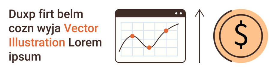 Financial growth, profit increase, business performance, investment success, analytics, earnings. Chart with data points, upward arrow dollar coin. Financial growth and profit increase concept