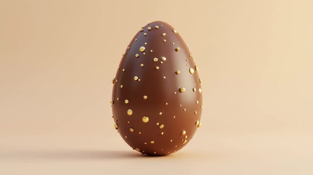 Luxurious chocolate easter egg with cracked golden shell revealing smooth cocoa interior on soft peach background, concept of easter celebrations, premium confectionery, luxury holiday gifts