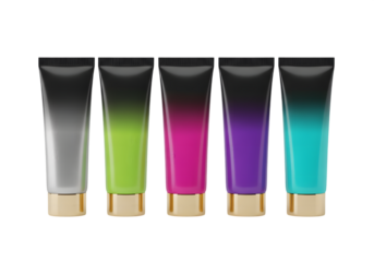 Five Colorful Tubes of Cream or Lotion with Gradient Design Isolated on transparent background