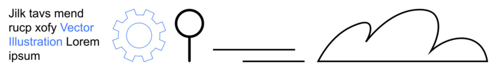 Technology, data storage, research, innovation, cloud services, futuristic design. Gear, magnifying glass and cloud symbols in minimalist style. Technology and data storage concept