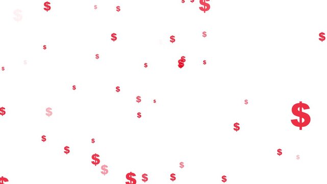 Flying through US dollar signs in particle space with stars. Moving from center, night sky. red color dollar icon animation background. 4k