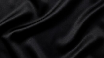 Obraz premium Luxurious black fabric texture with soft flowing folds and smooth textile surface. Elegant abstract background for fashion, branding, packaging. 