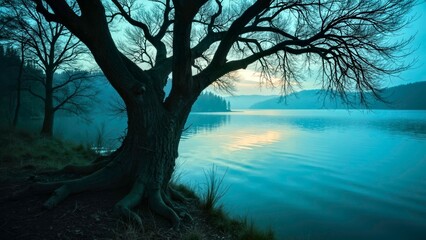 Cold Forest Solitary Tree Art Illustration