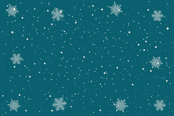 Winter-themed vector illustration showcasing scattered snowflakes on a dark blue background. Ideal for festive designs, holiday cards, and seasonal projects with a serene winter atmosphere.