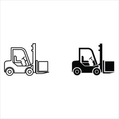 Black and white forklift with operators lifting boxes