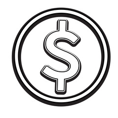 Dollar sign vector. Dollar currency sign in fill color and line art.