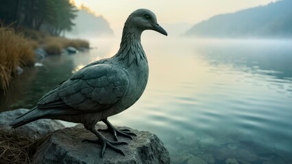 Waterbank Grey Duck Art Illustration