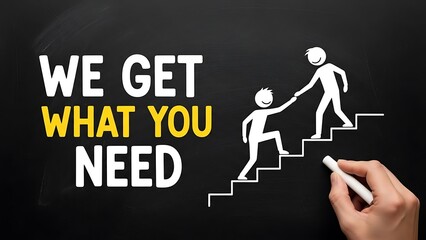 We get what you need a concept of teamwork support and guidance drawn on a chalkboard background