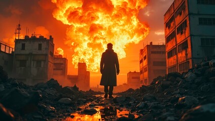 Fire City Lonely Shadow Art Illustration