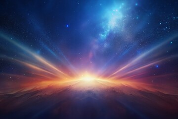 Vibrant cosmic explosion over majestic mountain range at sunset