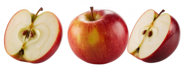 Red apples whole and halved whole apples halved apples isolated on a transparent background
