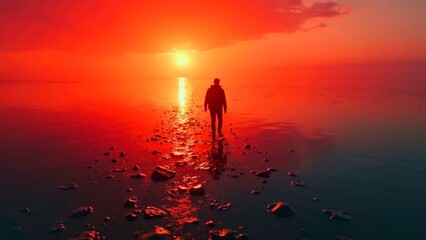 Red Beach Solitary Art Illustration