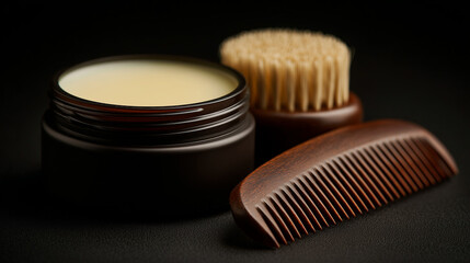 Hair product with brush and comb in realistic style in light colors for hair styling