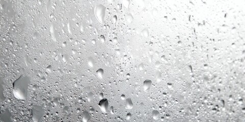 Obraz premium Numerous water droplets adhere to a smooth surface creating a textured, reflective background.
