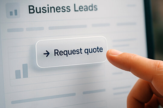 A finger pressing the 'Request Quote' button, symbolizing business leads.