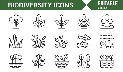 Nature protection and biodiversity outline icons set