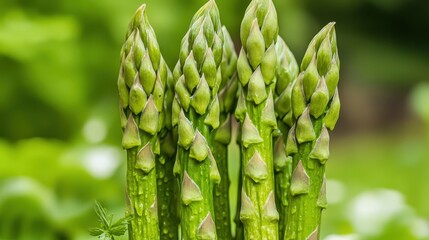 Close Up of Fresh Green Asparagus Stems with Firm Texture