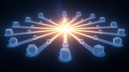 Illuminating Abstract: An artistic depiction of interconnected elements radiating light, symbolizing energy and innovation.