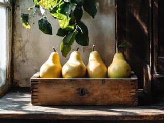 A pears in the wooden box.
