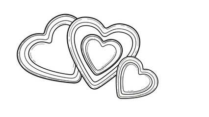 Simple monochrome outline of heart-shaped cookie cutters layered with a clean white background