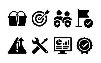 Obraz premium Collection of business and strategy icons representing goals, teamwork, and success