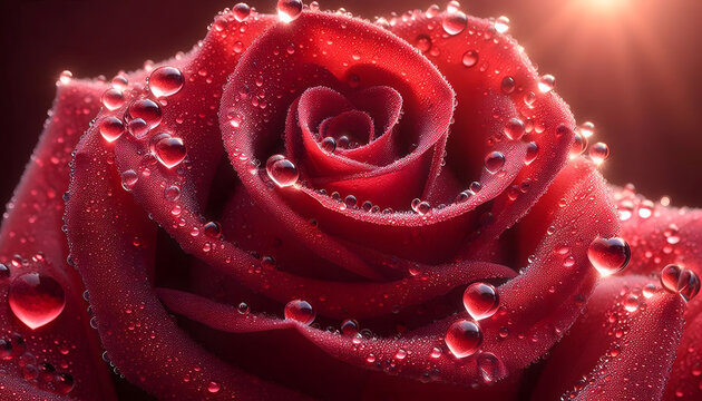 red rose with water drops - Powered by Adobe