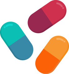 Colorful capsule pills display assorted medical medication