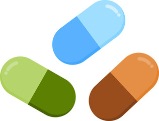 Colorful capsule pills display assorted medical medication