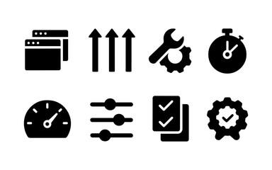 Set of icons representing performance, optimization, and productivity tools