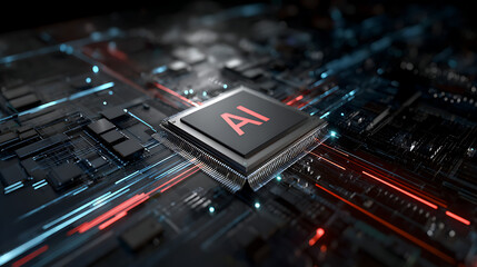 Fototapeta premium Advanced artificial intelligence processor with glowing circuitry AI processor microchip