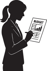 Professional woman diligently reviewing a financial budget report for careful planning