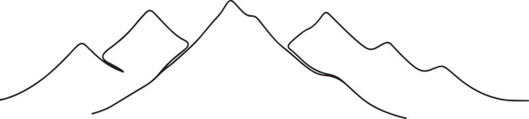 One continuous line drawing of mountain silhouette range landscape