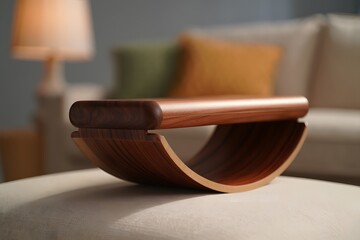 Modern wooden rocking chair armrest on a sofa