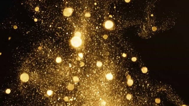 Grand golden stage with pyrotechnic spark fountains and falling glitter