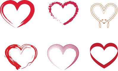 Set of Hand Drawn Heart Icons and Symbols for Valentine's Day