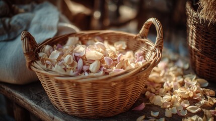 Sunlit basket of petals