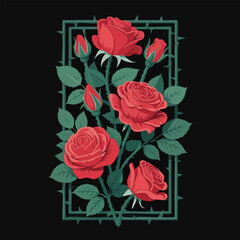 Red Rose Bouquet with Green Leaves.