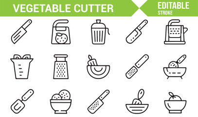 Obraz premium Vegetable cutter and food prep icons in editable vector format