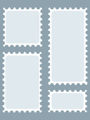Blank set of postage stamps. Postage stamp frames. Postage shape borders. Vector illustration.	