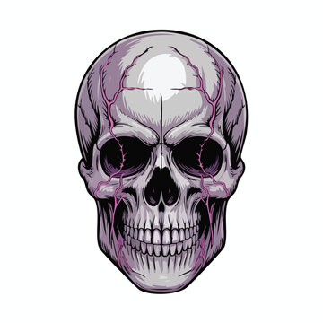 Purple Shaded Skull Illustration for Graphic Design.