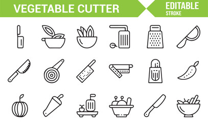 Fototapeta premium Minimal kitchen tools and vegetable cutter symbols for culinary projects