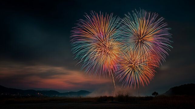 Beautiful of firework multi color over the firest in the evening , in new years day.
