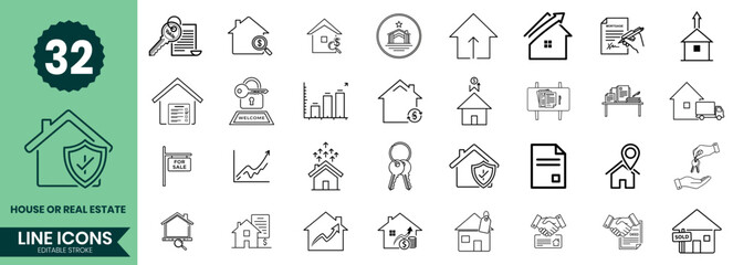 Real Estate Line Icons Set Home, Property, Housing, Architecture Outline Pack