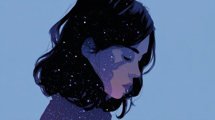 Woman with dark hair and stars