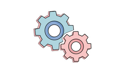 Obraz premium Simplistic Illustration of Interlocking Mechanical Gears in Soft Pastel Colors for Engineering