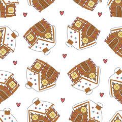 seamless pattern with gingerbread house