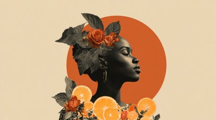 Woman with flowers and oranges