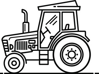 Modern farm tractor line icon illustration, agricultural machinery outline, rural farming equipment graphic, simple black white vector design, isolated on white background