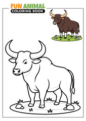 Cute Gaur Printable Coloring Book Page for Kids with a Full Color Reference