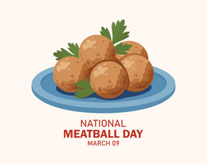 National Meatball Day vector. Meatballs with parsley on a plate icon vector. Meatball Day Poster, March 9. Important day